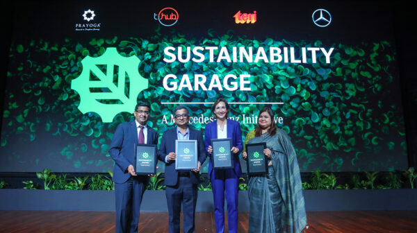 From left to right- Manu Saale, MD and CEO (Mercedes-Benz Research and Development India), Srinivas Rao Mahankali, CEO (T-Hub), Renata Jungo Brüngger, Member of the Board of Mana